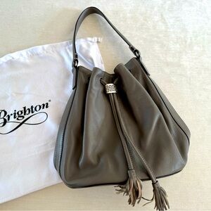 BRIGHTON Calliope pewter/gray tassel drawstring hobo bag
